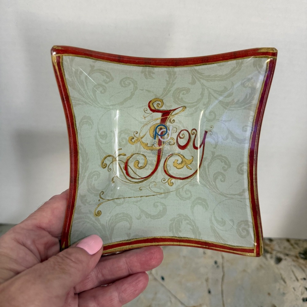 Prima Design Joy 5" Square Glass Candy Trinket Bowl Dish Holiday Decor NEW